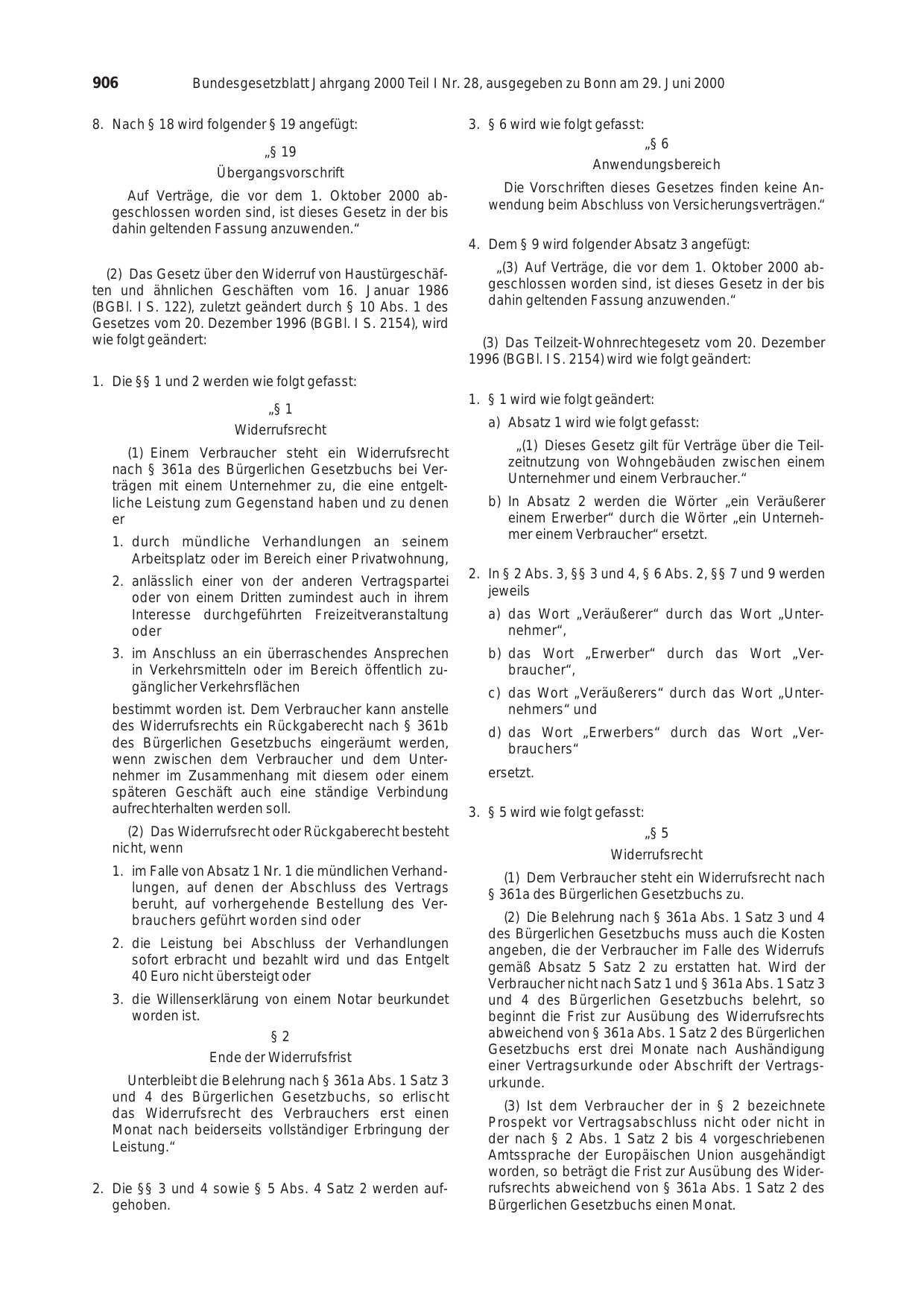 BGBl. 2000, Seite 906 — Originalseite als Abbildung