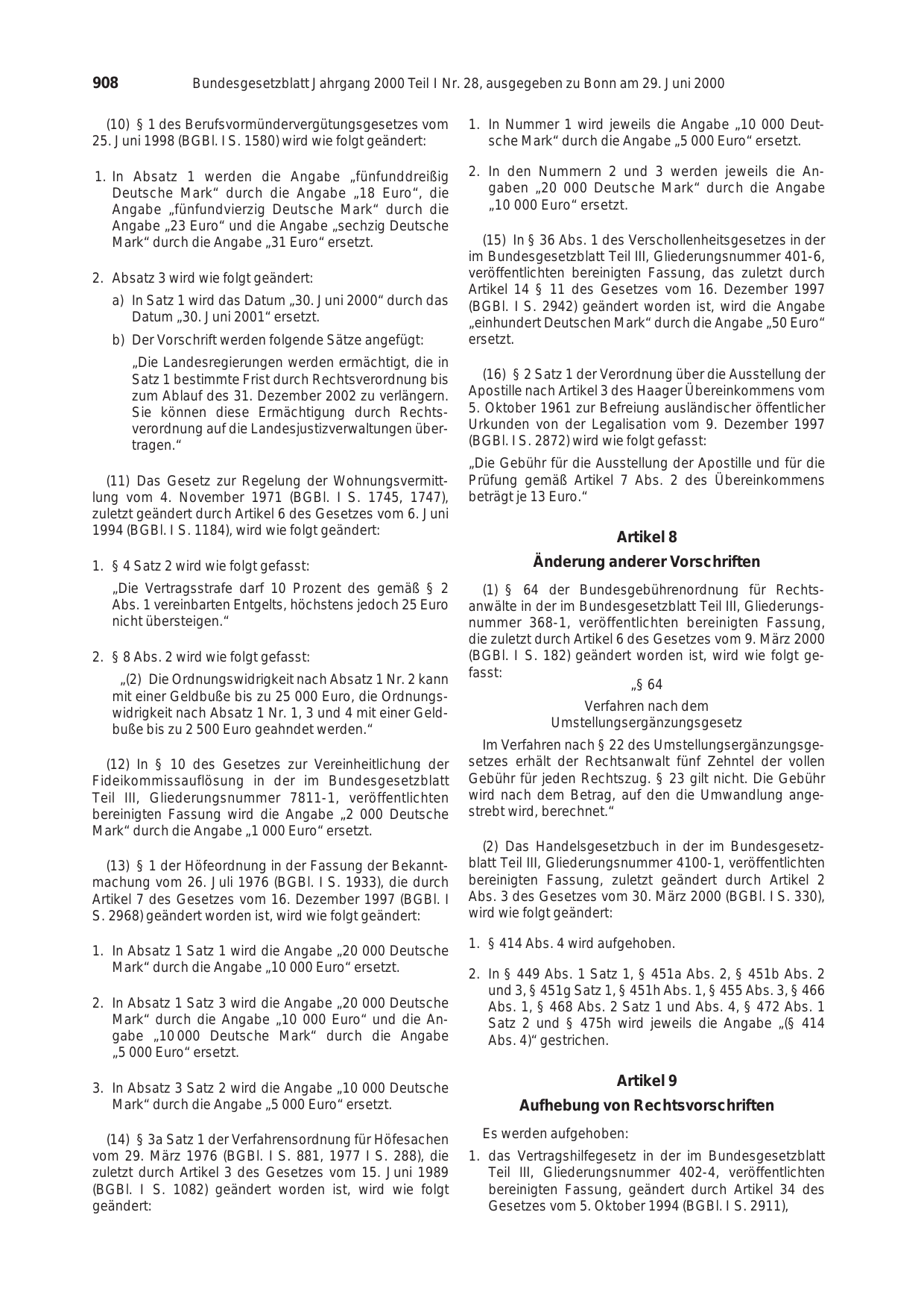 BGBl. 2000, Seite 908 — Originalseite als Abbildung