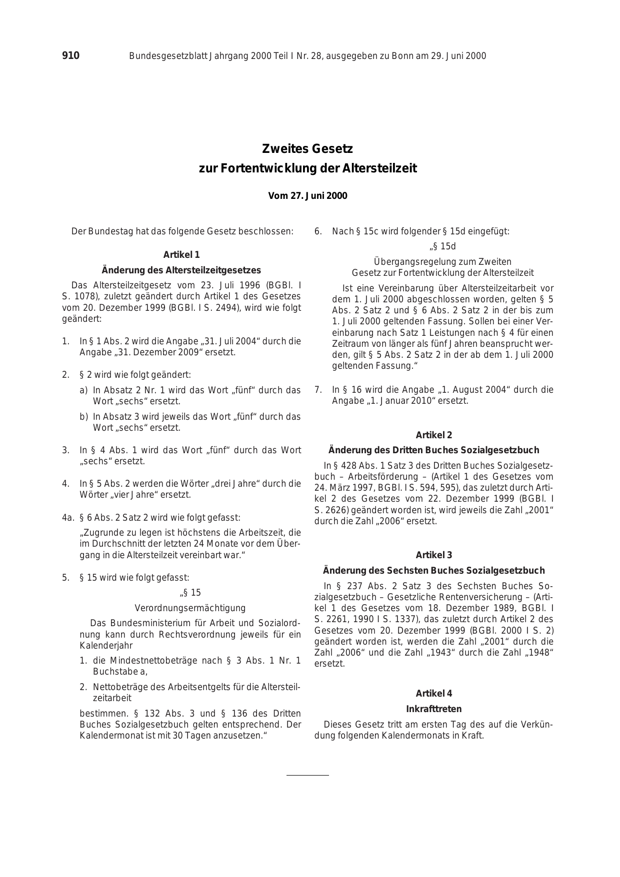 BGBl. 2000, Seite 910 — Originalseite als Abbildung