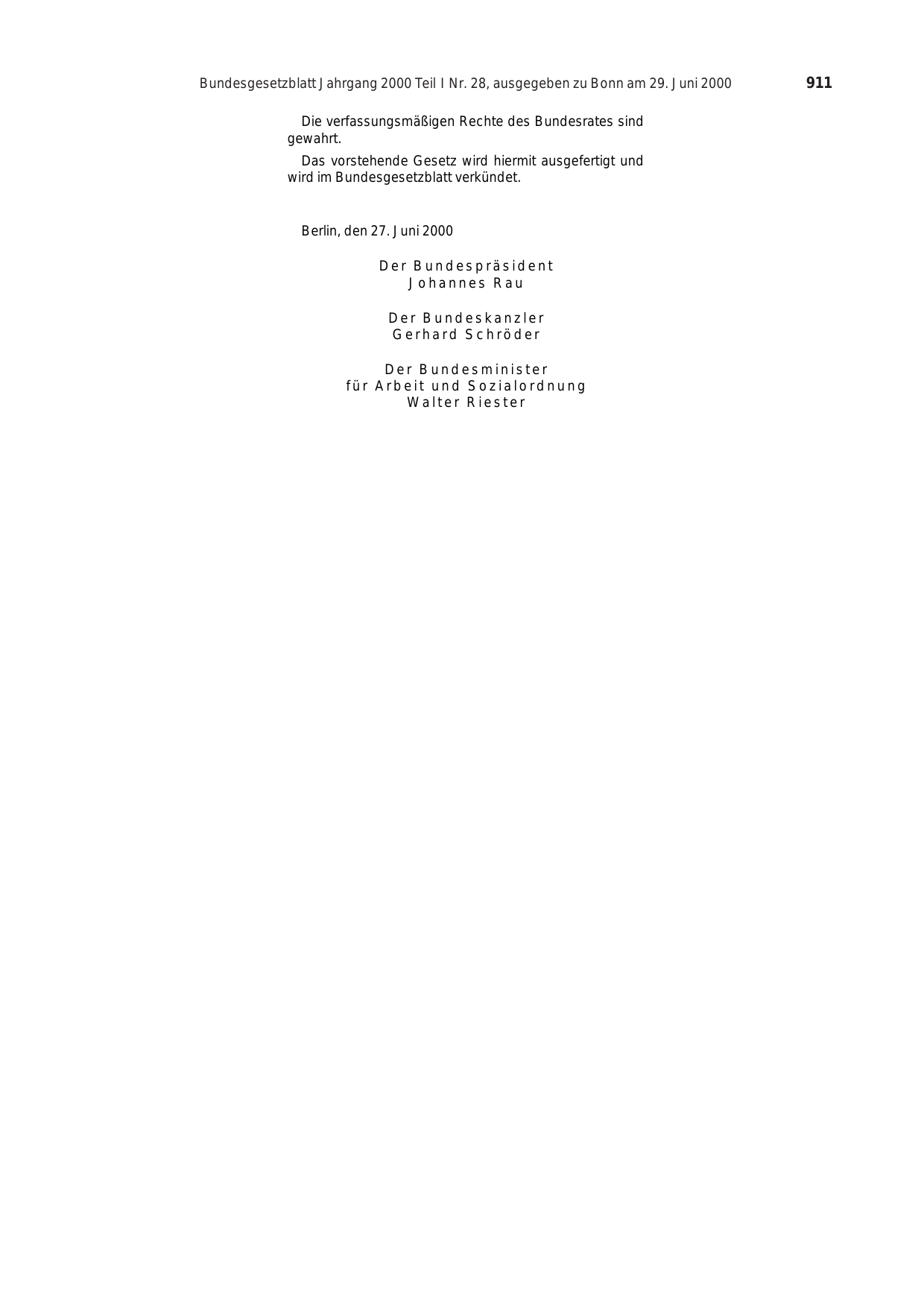BGBl. 2000, Seite 911 — Originalseite als Abbildung