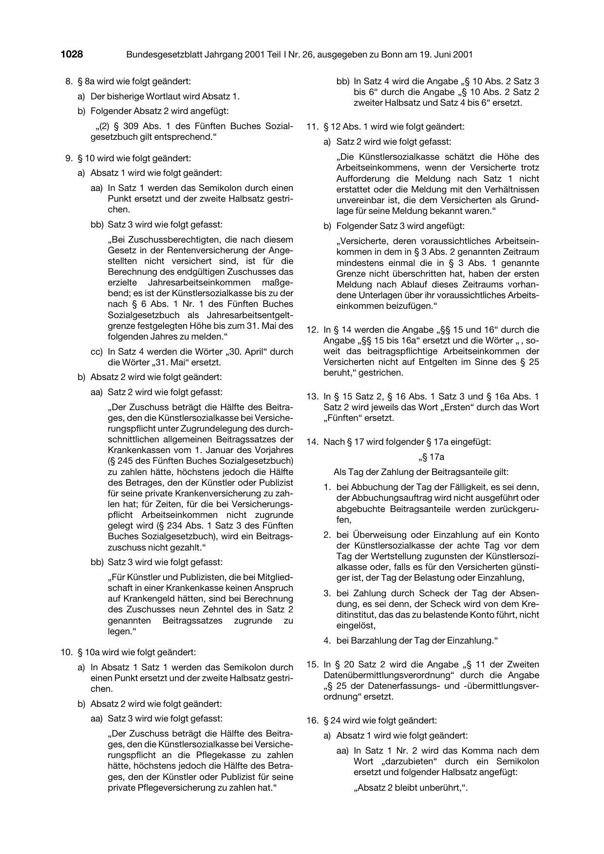 BGBl. 2001, Seite 1028 — Originalseite als Abbildung