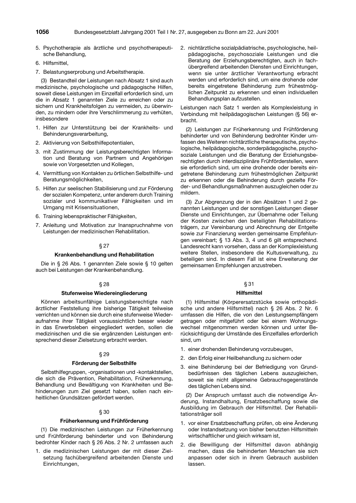 BGBl. 2001, Seite 1056 — Originalseite als Abbildung