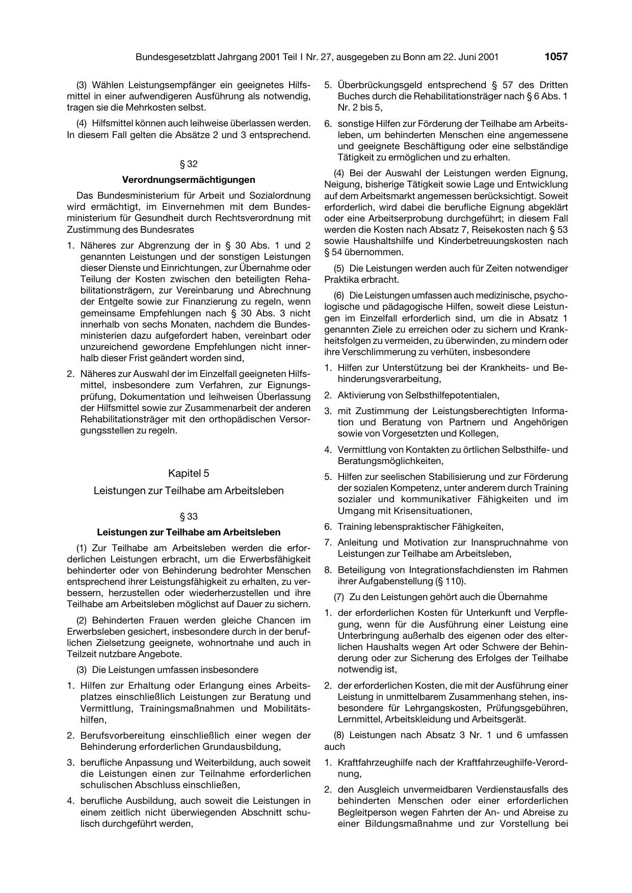 BGBl. 2001, Seite 1057 — Originalseite als Abbildung