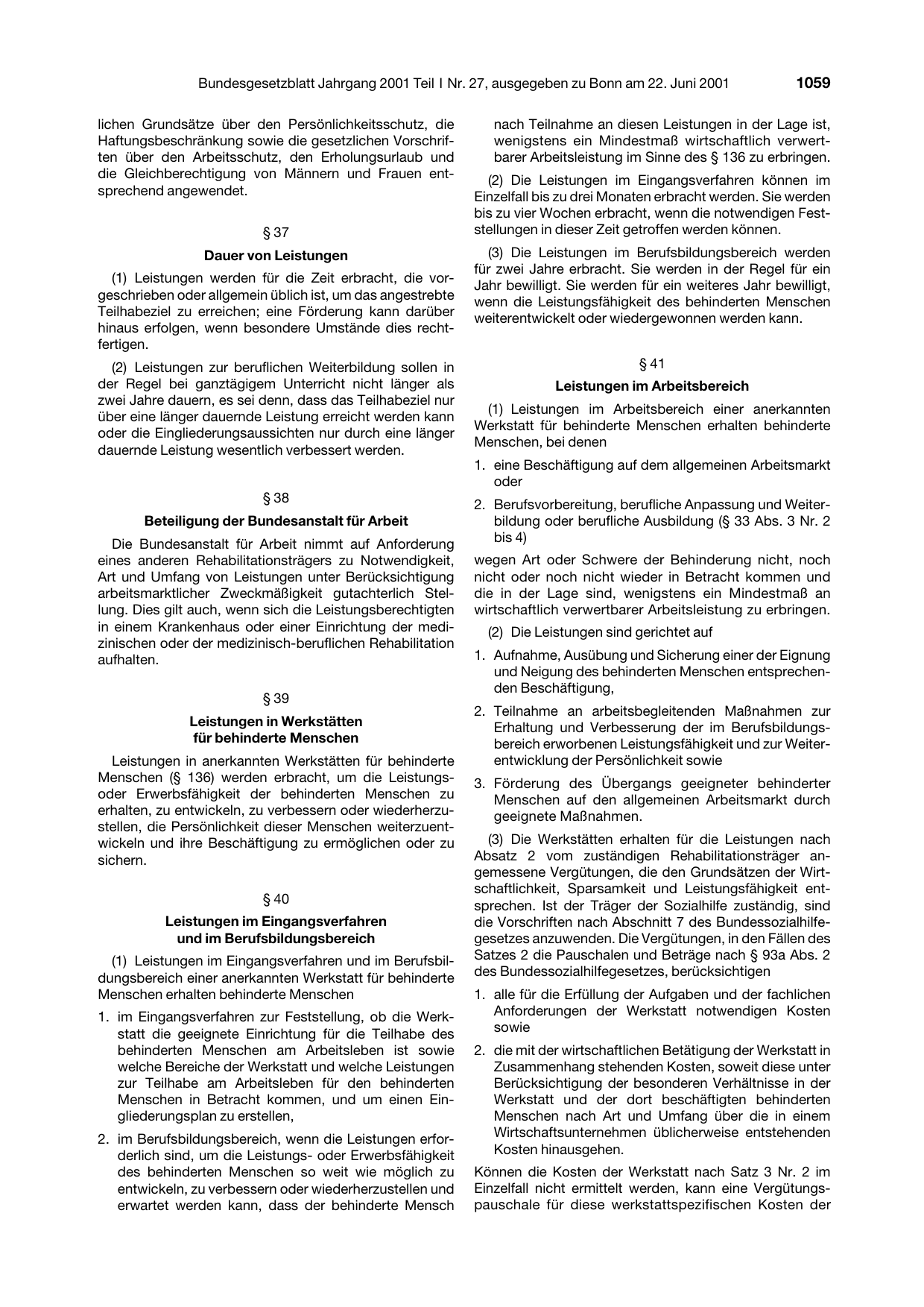 BGBl. 2001, Seite 1059 — Originalseite als Abbildung