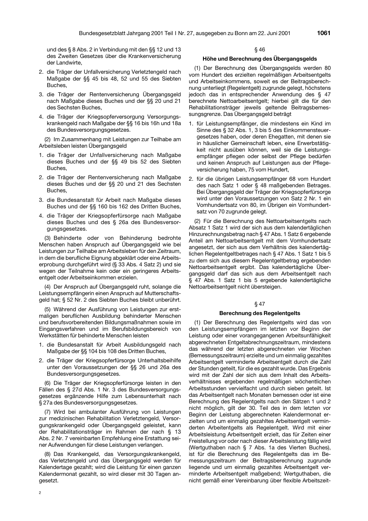BGBl. 2001, Seite 1061 — Originalseite als Abbildung