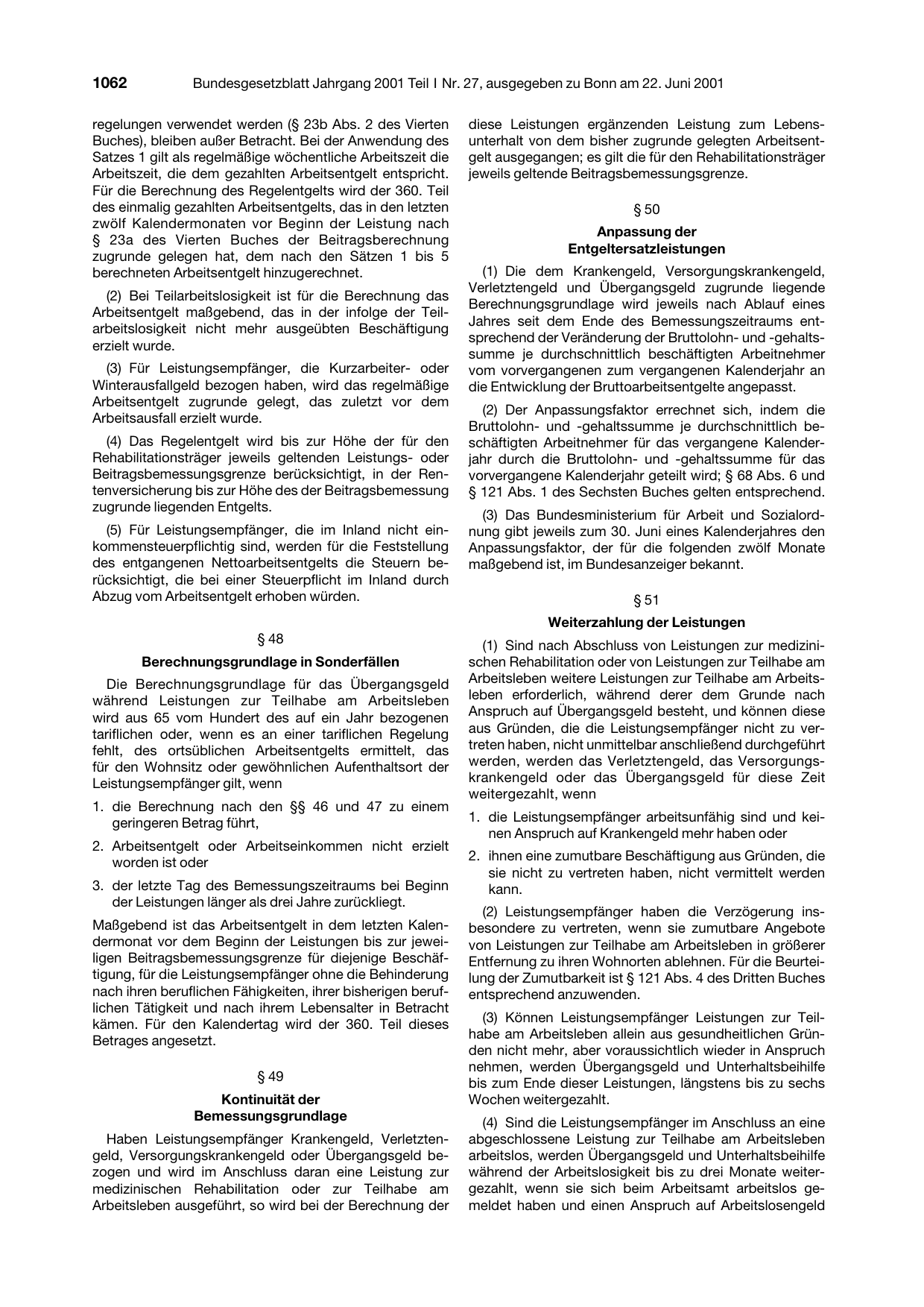BGBl. 2001, Seite 1062 — Originalseite als Abbildung