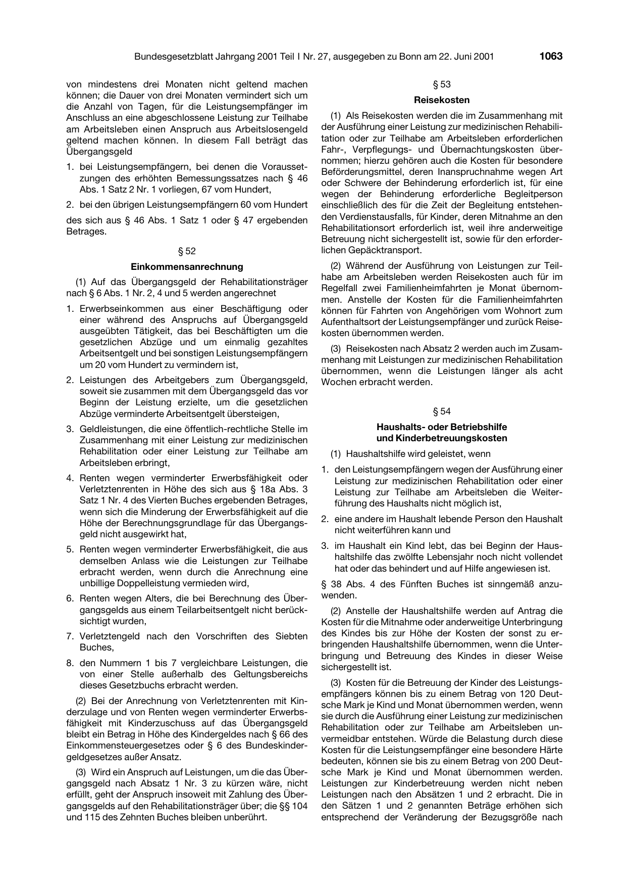 BGBl. 2001, Seite 1063 — Originalseite als Abbildung