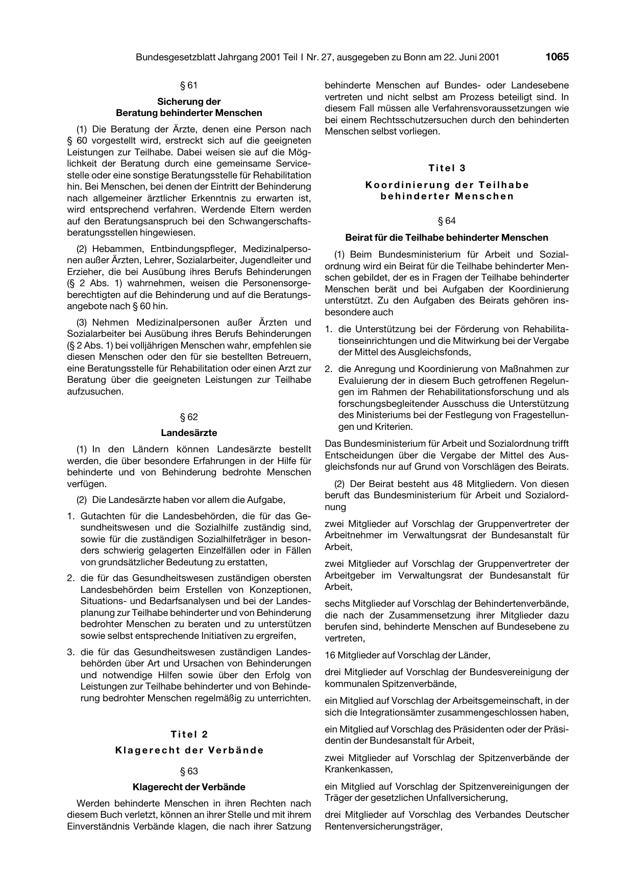BGBl. 2001, Seite 1065 — Originalseite als Abbildung