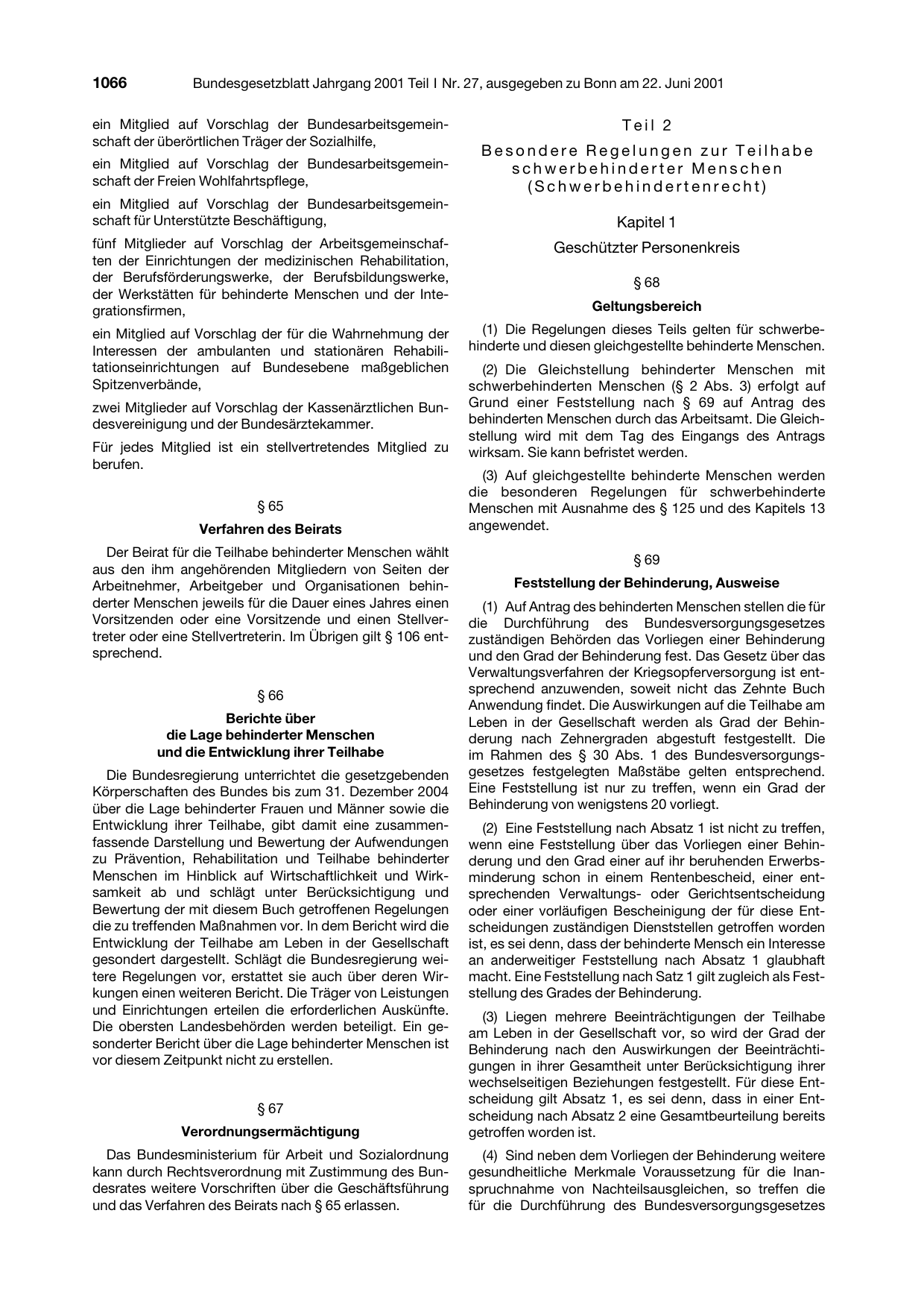 BGBl. 2001, Seite 1066 — Originalseite als Abbildung