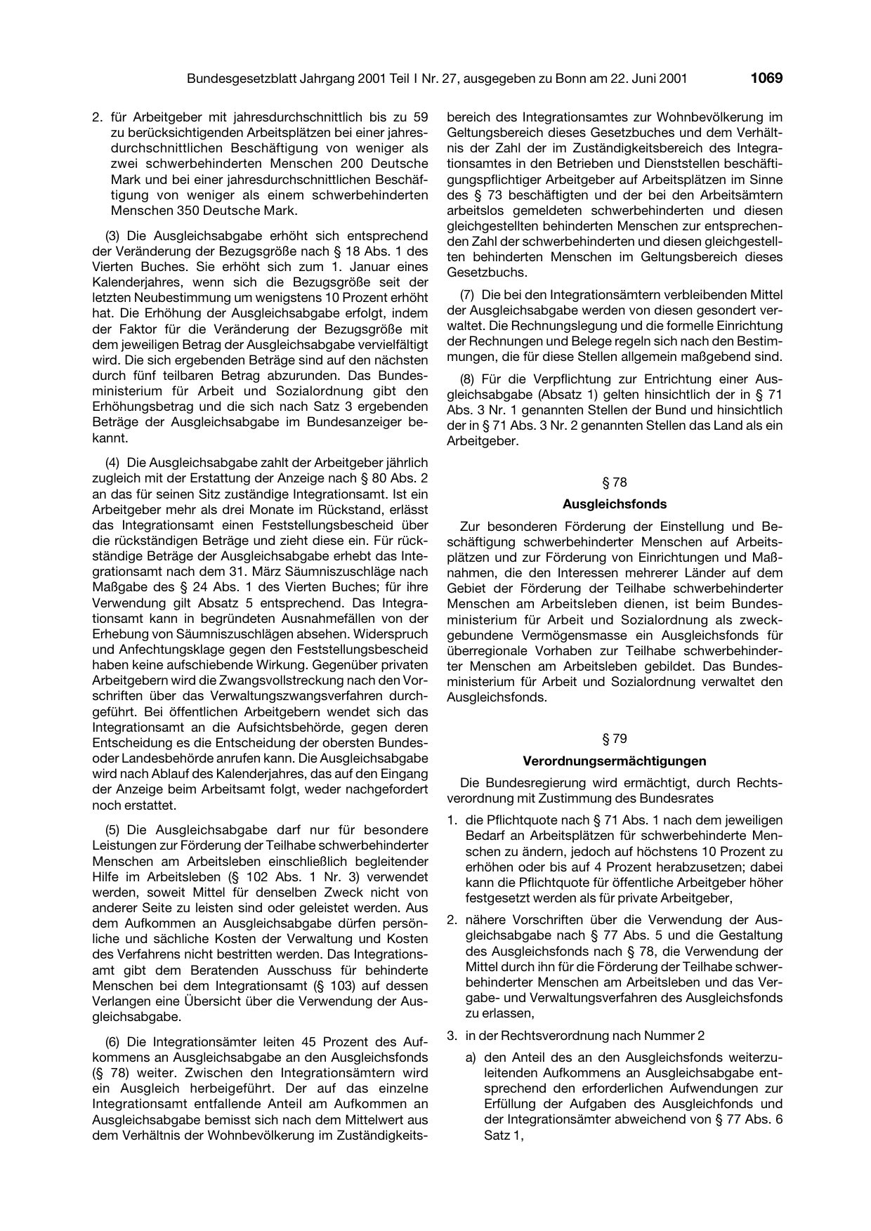BGBl. 2001, Seite 1069 — Originalseite als Abbildung