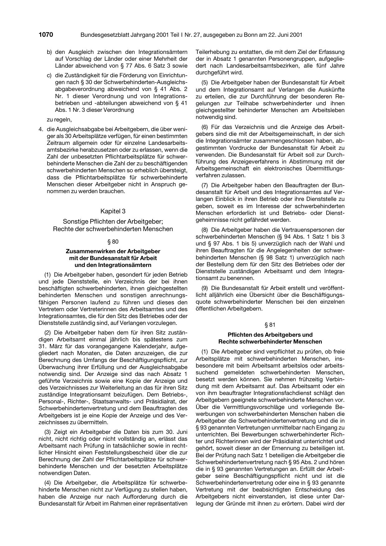 BGBl. 2001, Seite 1070 — Originalseite als Abbildung