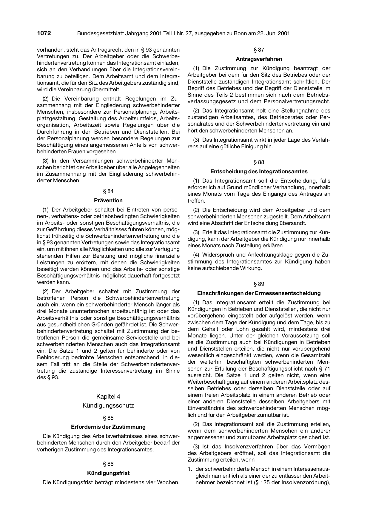BGBl. 2001, Seite 1072 — Originalseite als Abbildung
