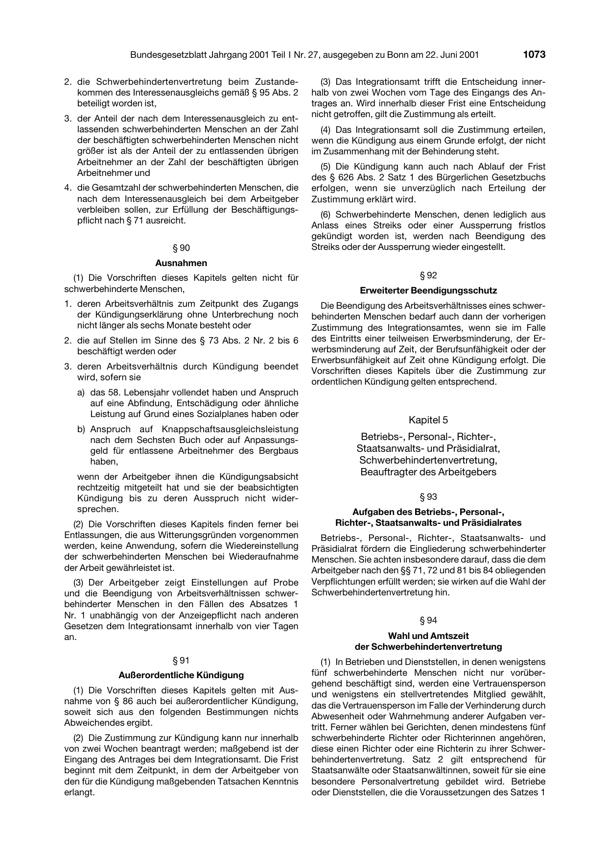 BGBl. 2001, Seite 1073 — Originalseite als Abbildung