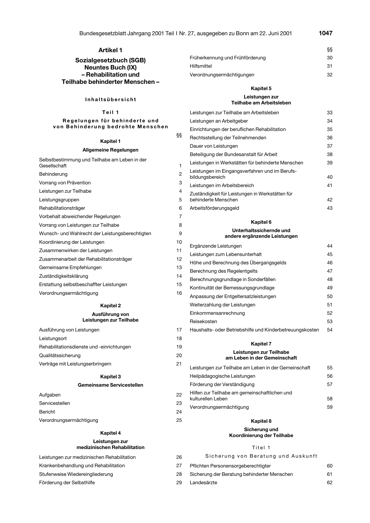 BGBl. 2001, Seite 1047 — Originalseite als Abbildung
