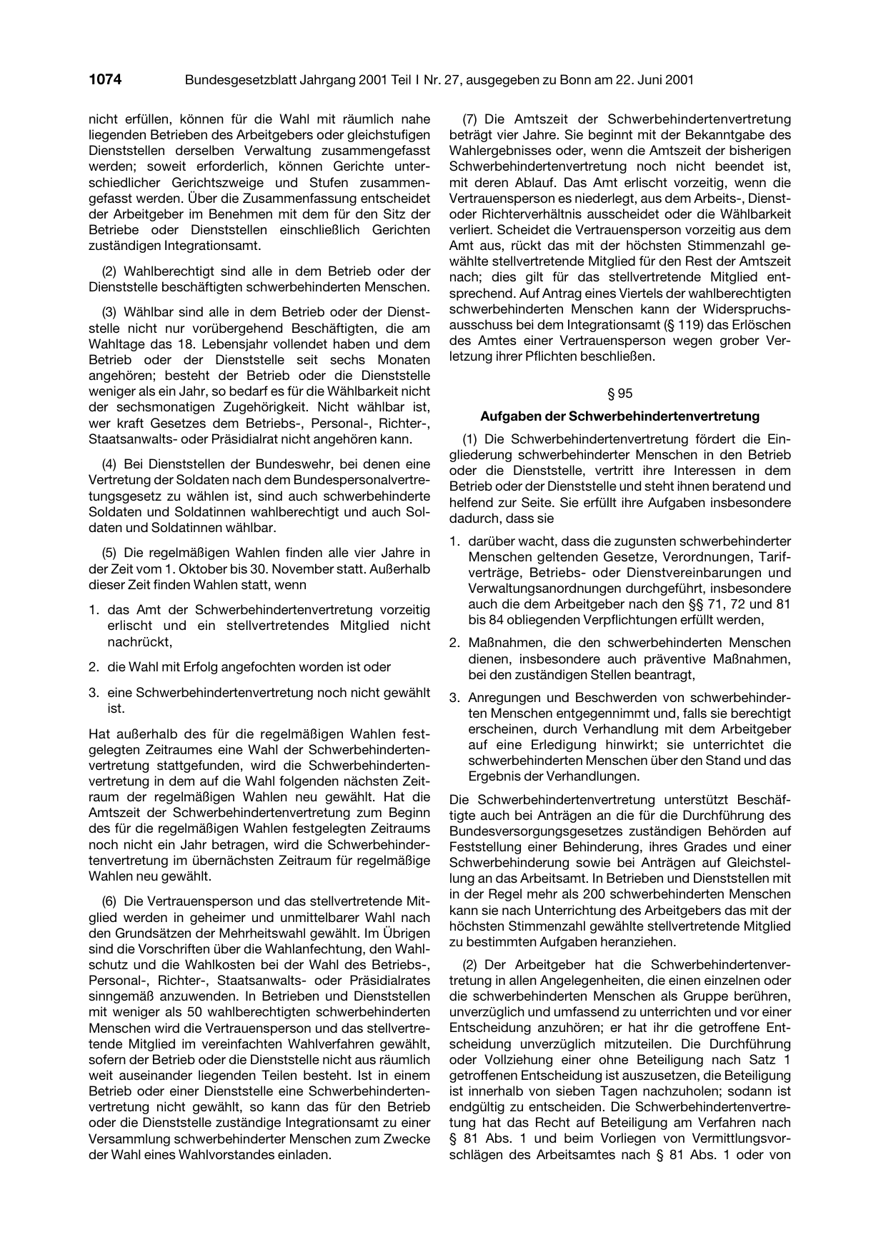 BGBl. 2001, Seite 1074 — Originalseite als Abbildung