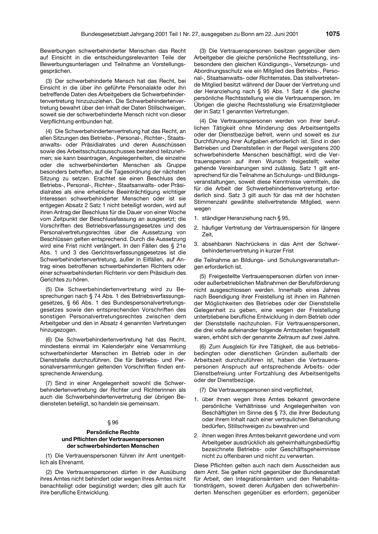 BGBl. 2001, Seite 1075 — Originalseite als Abbildung