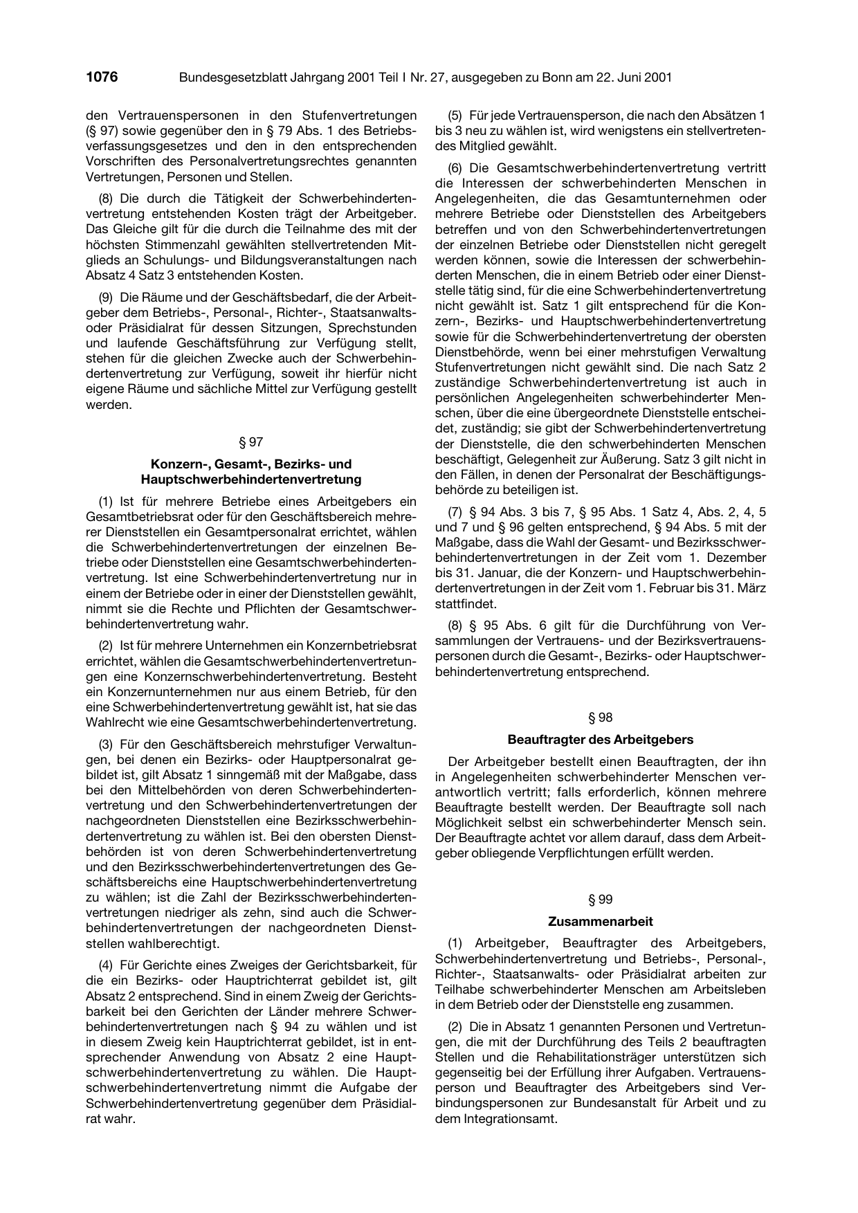 BGBl. 2001, Seite 1076 — Originalseite als Abbildung