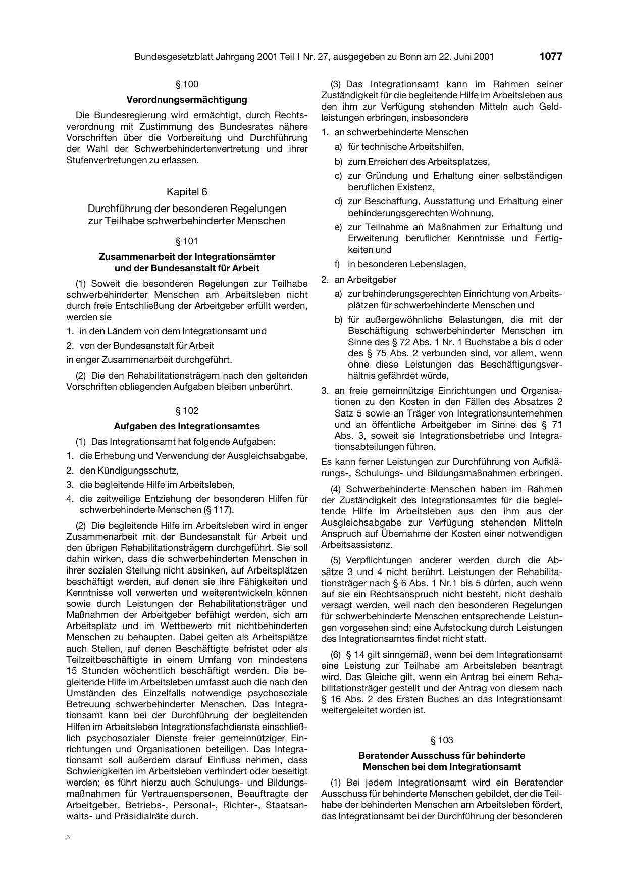 BGBl. 2001, Seite 1077 — Originalseite als Abbildung