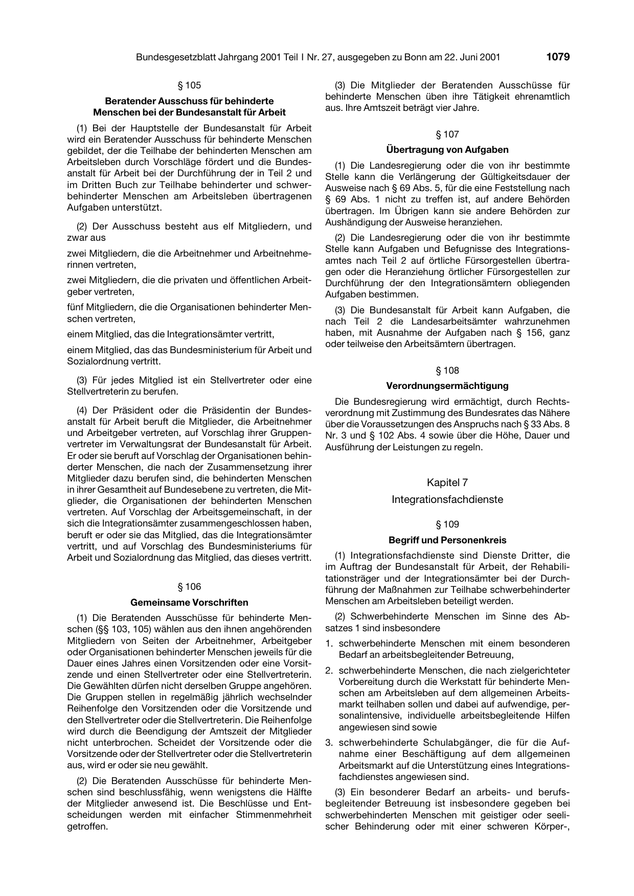 BGBl. 2001, Seite 1079 — Originalseite als Abbildung