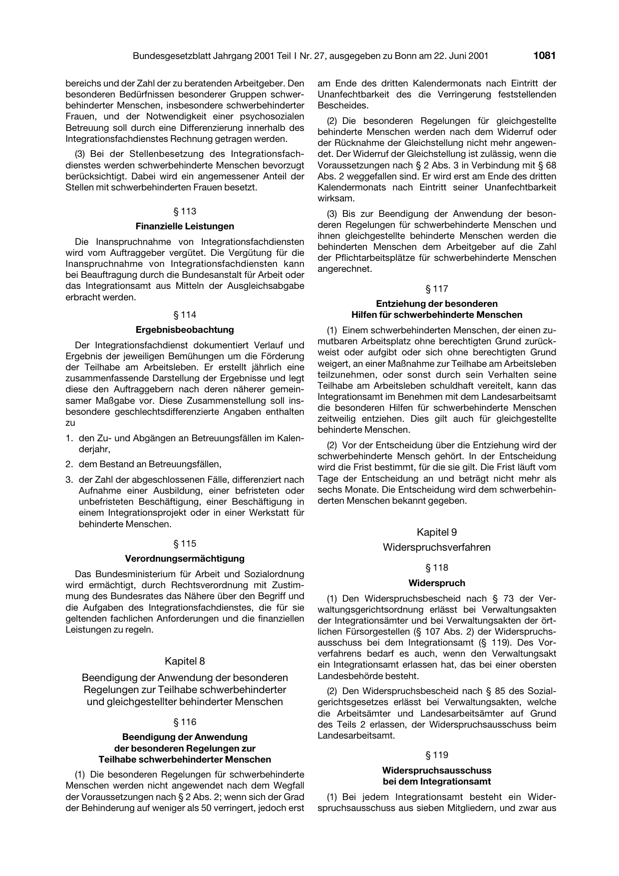 BGBl. 2001, Seite 1081 — Originalseite als Abbildung