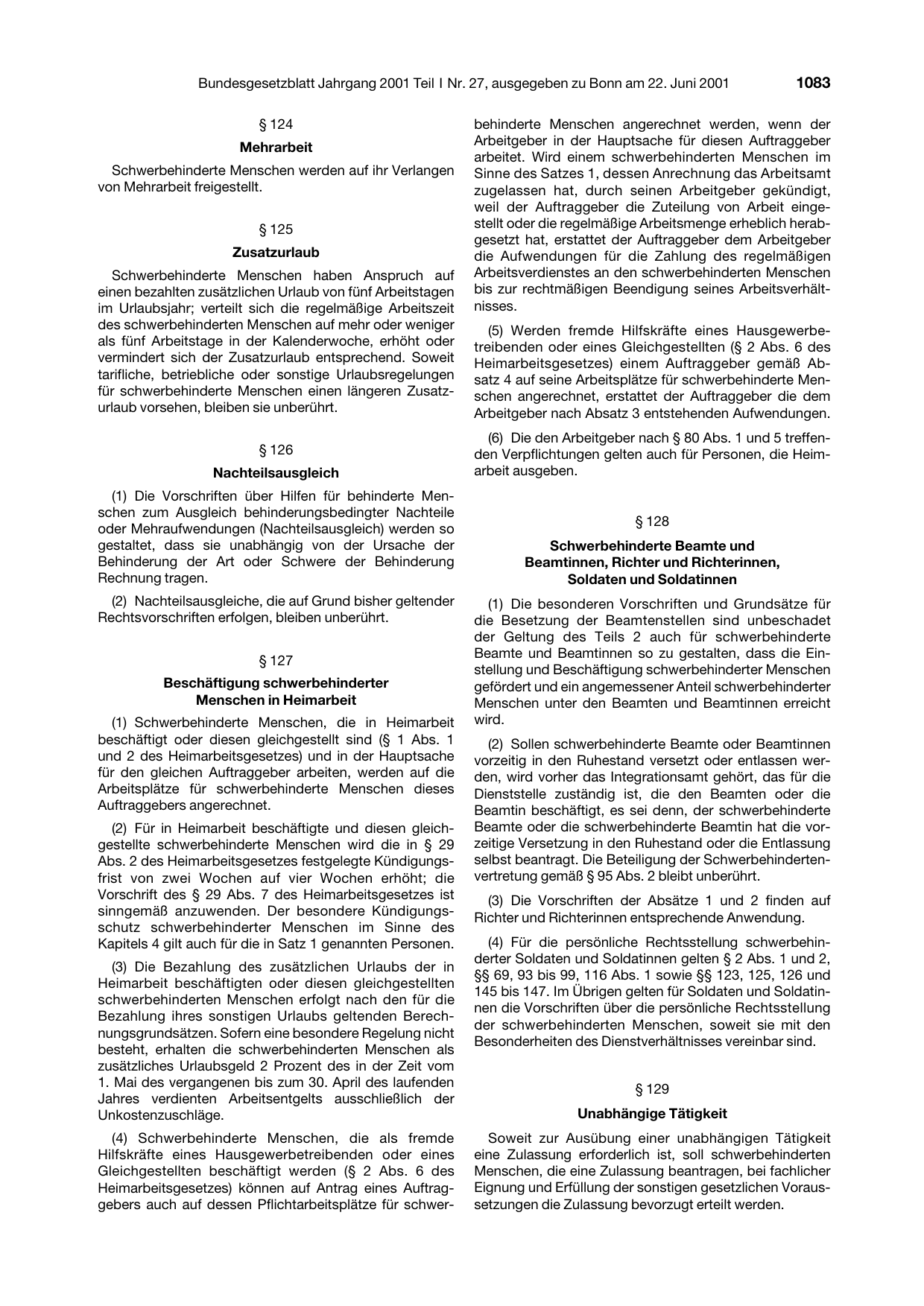 BGBl. 2001, Seite 1083 — Originalseite als Abbildung