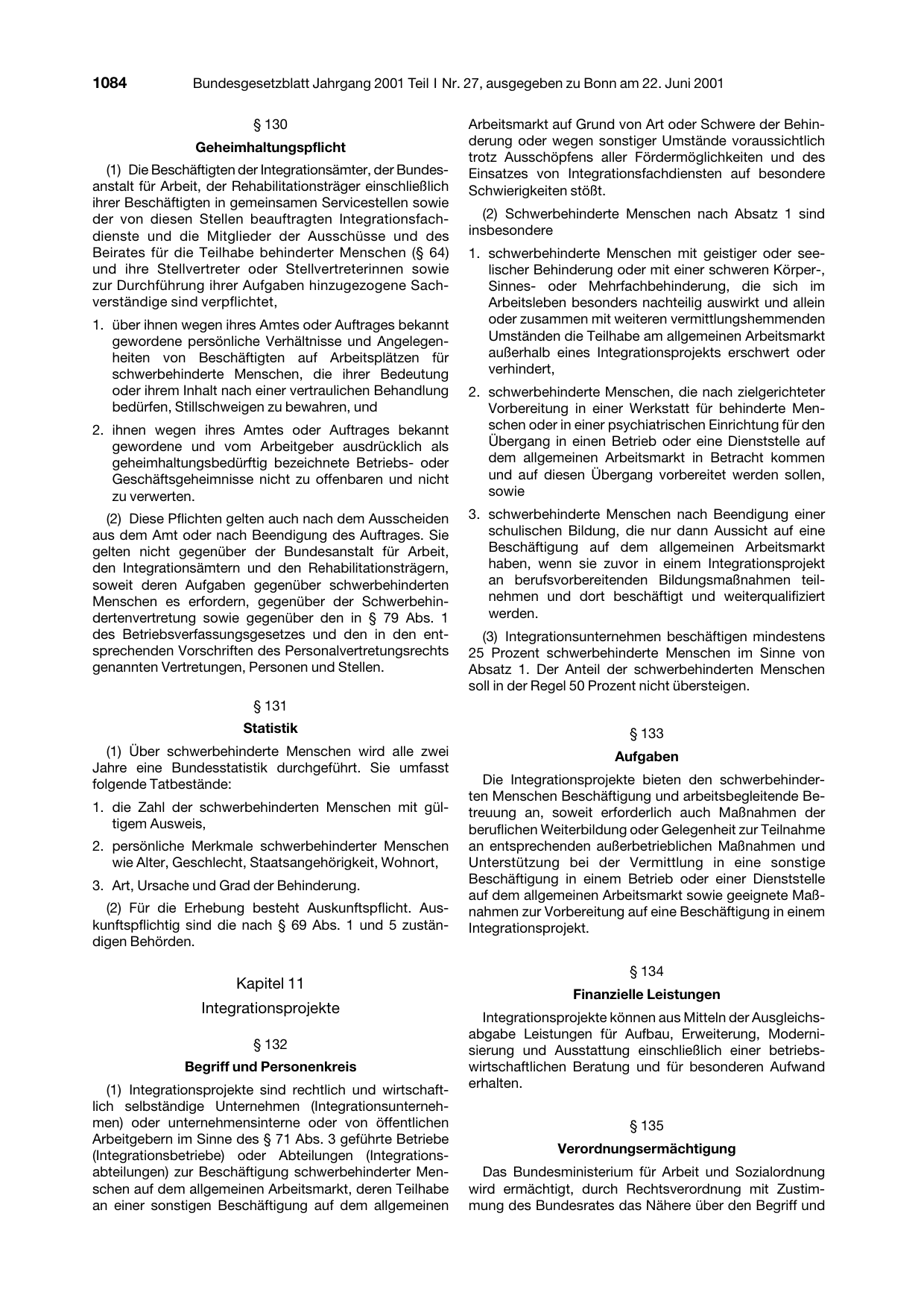 BGBl. 2001, Seite 1084 — Originalseite als Abbildung