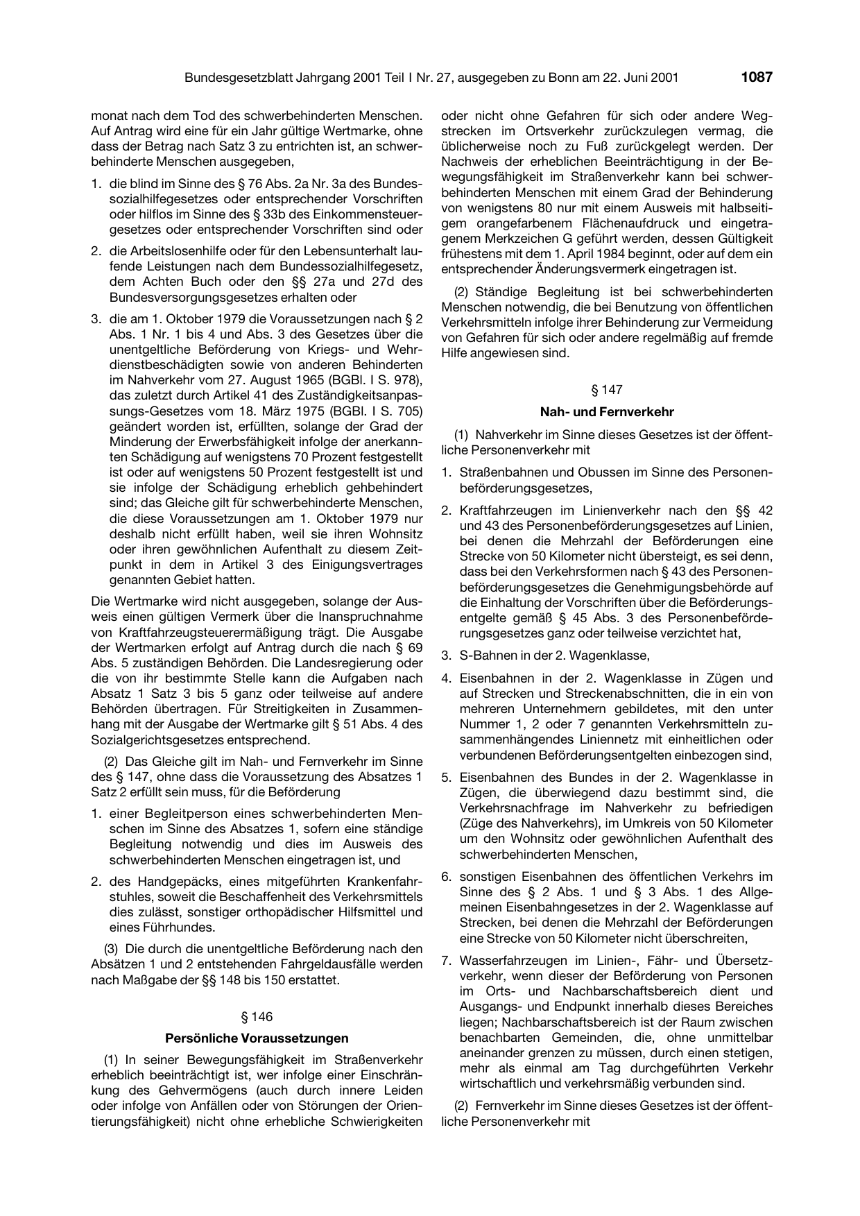 BGBl. 2001, Seite 1087 — Originalseite als Abbildung