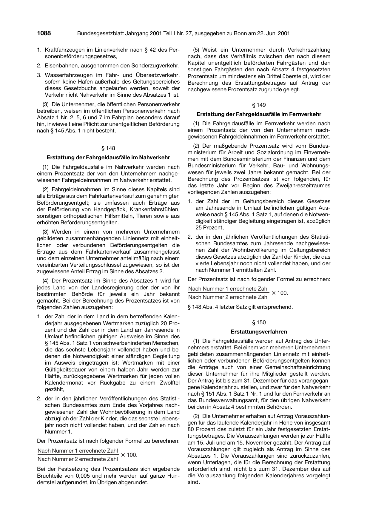 BGBl. 2001, Seite 1088 — Originalseite als Abbildung