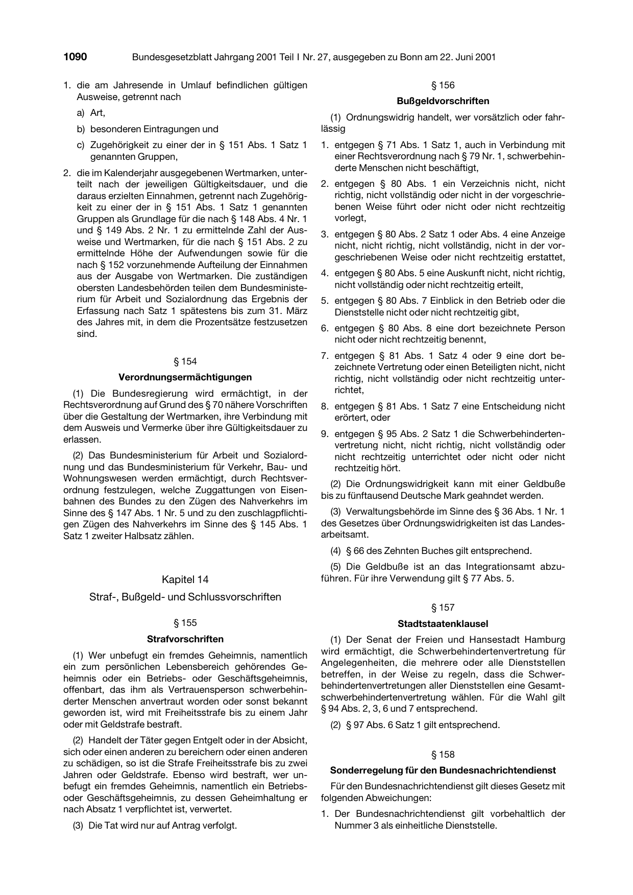 BGBl. 2001, Seite 1090 — Originalseite als Abbildung