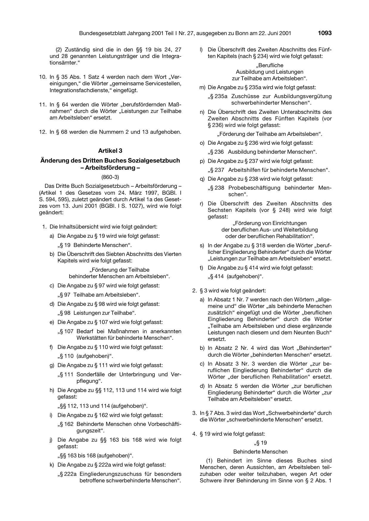 BGBl. 2001, Seite 1093 — Originalseite als Abbildung