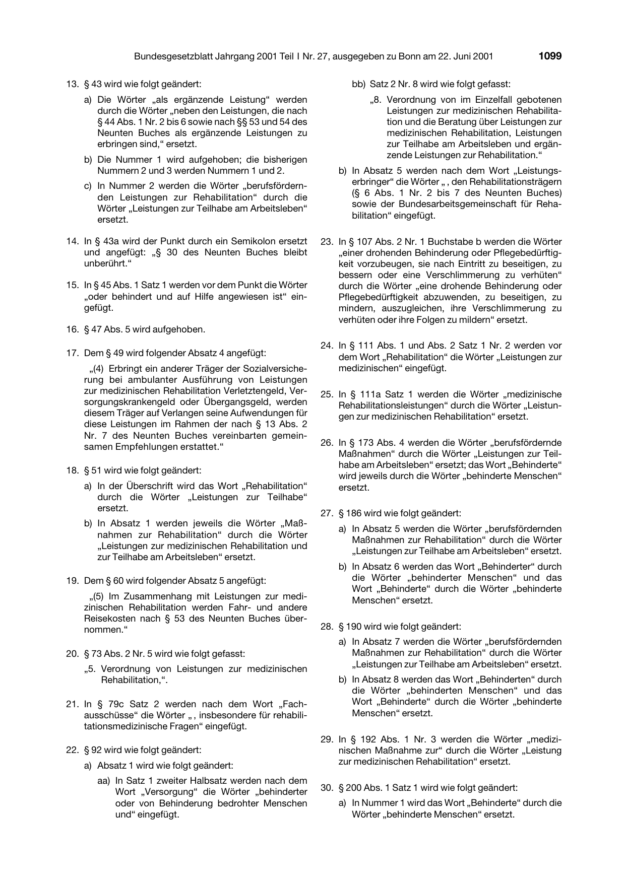 BGBl. 2001, Seite 1099 — Originalseite als Abbildung