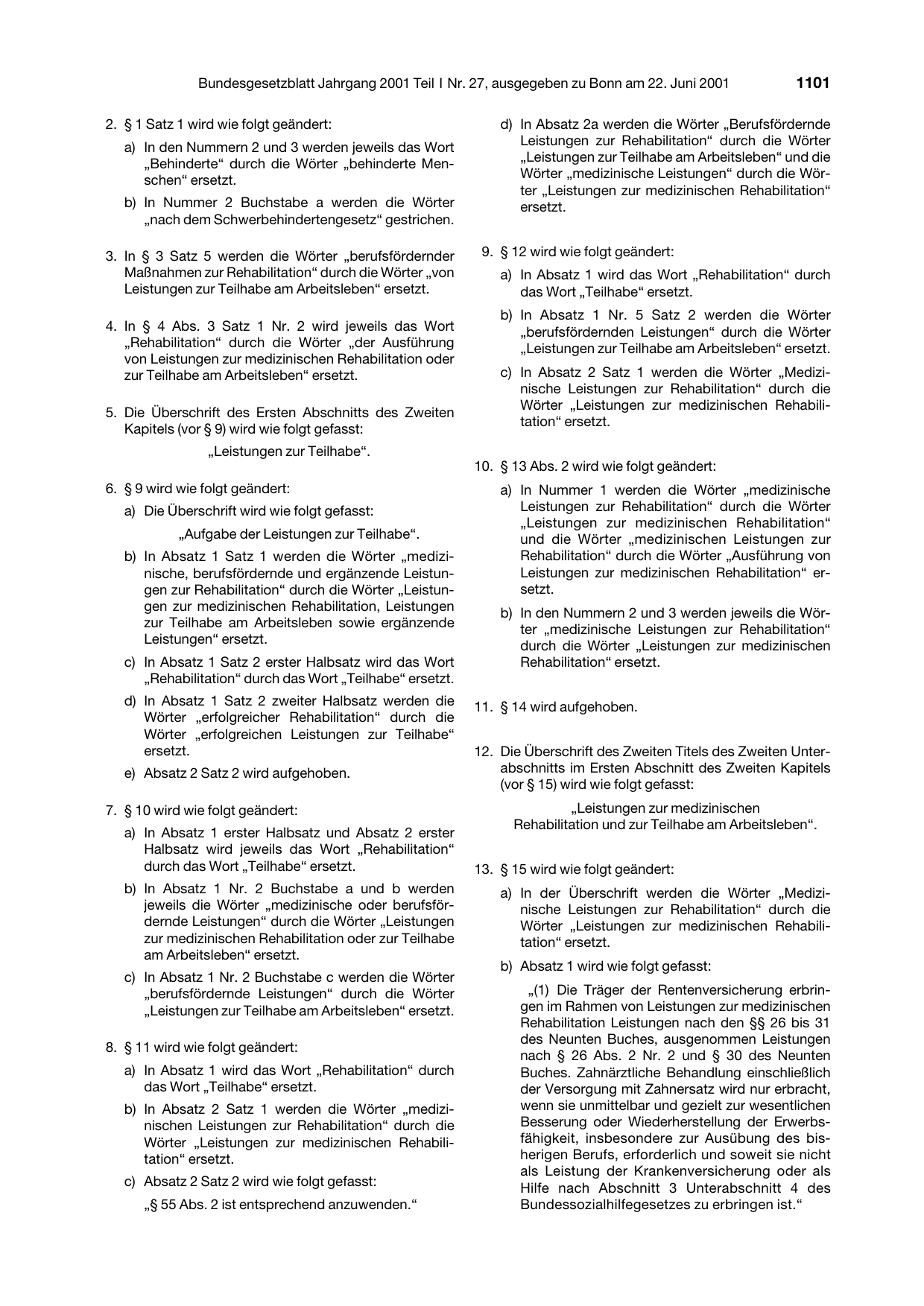BGBl. 2001, Seite 1101 — Originalseite als Abbildung