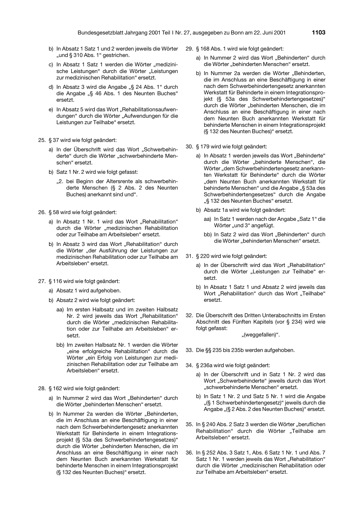 BGBl. 2001, Seite 1103 — Originalseite als Abbildung