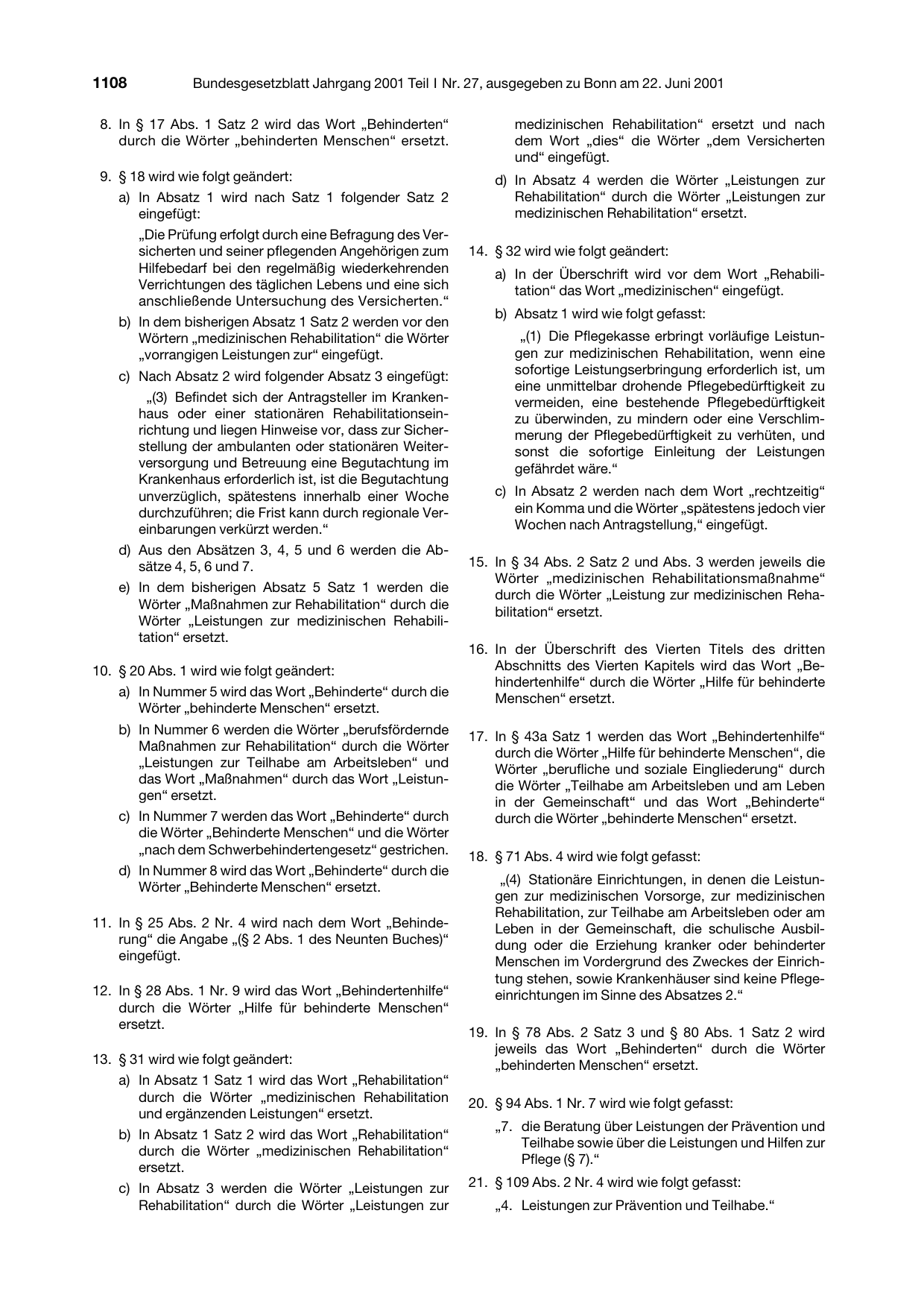 BGBl. 2001, Seite 1108 — Originalseite als Abbildung