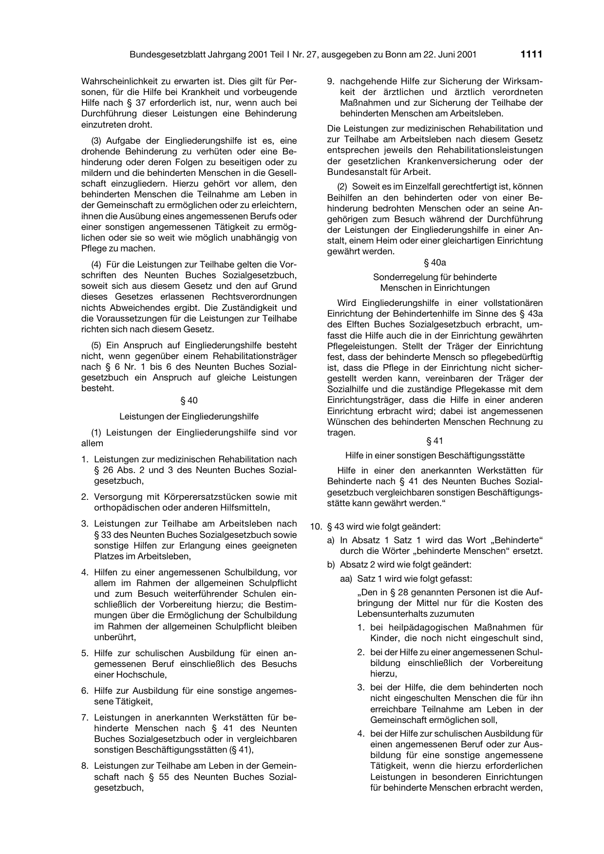 BGBl. 2001, Seite 1111 — Originalseite als Abbildung