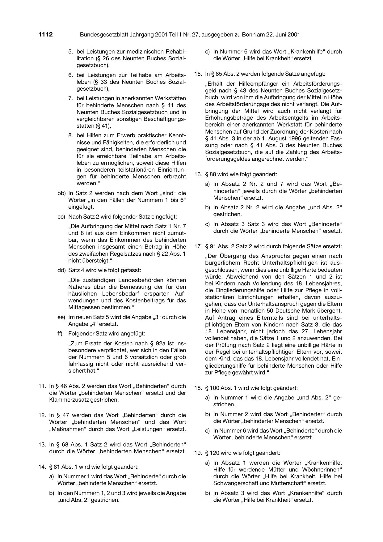 BGBl. 2001, Seite 1112 — Originalseite als Abbildung