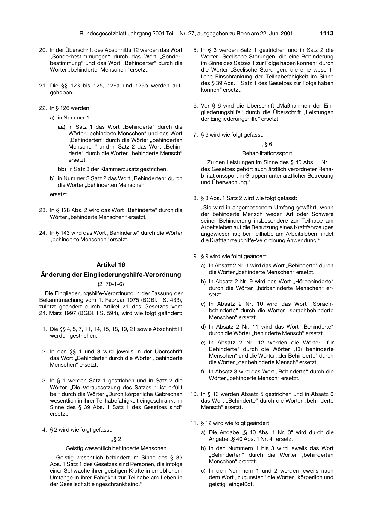 BGBl. 2001, Seite 1113 — Originalseite als Abbildung