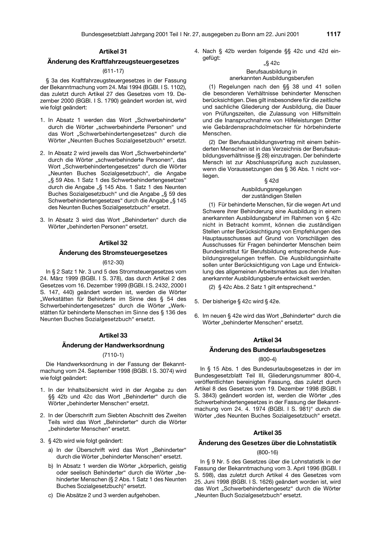 BGBl. 2001, Seite 1117 — Originalseite als Abbildung