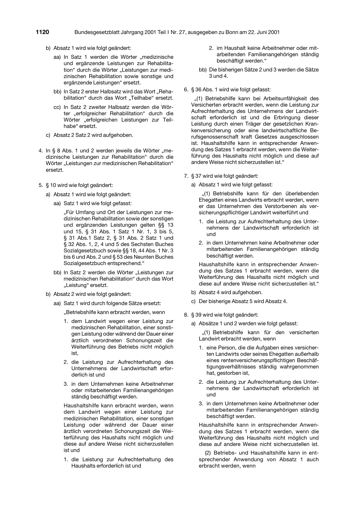 BGBl. 2001, Seite 1120 — Originalseite als Abbildung