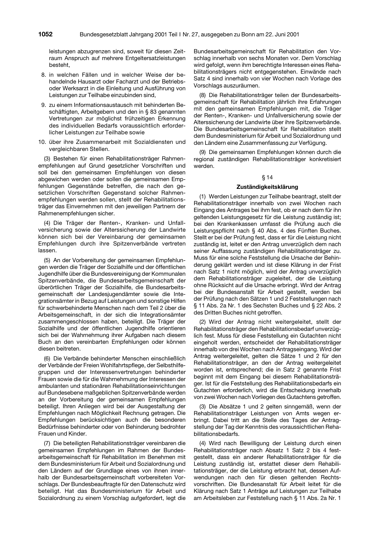 BGBl. 2001, Seite 1052 — Originalseite als Abbildung