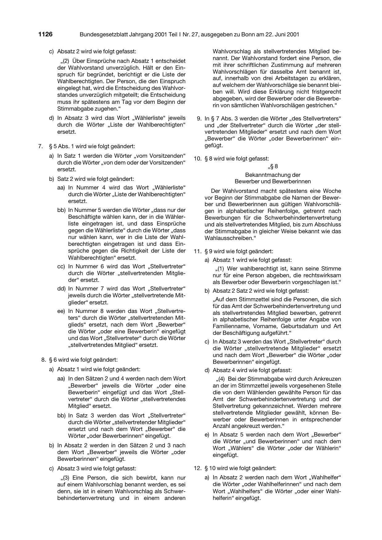 BGBl. 2001, Seite 1126 — Originalseite als Abbildung
