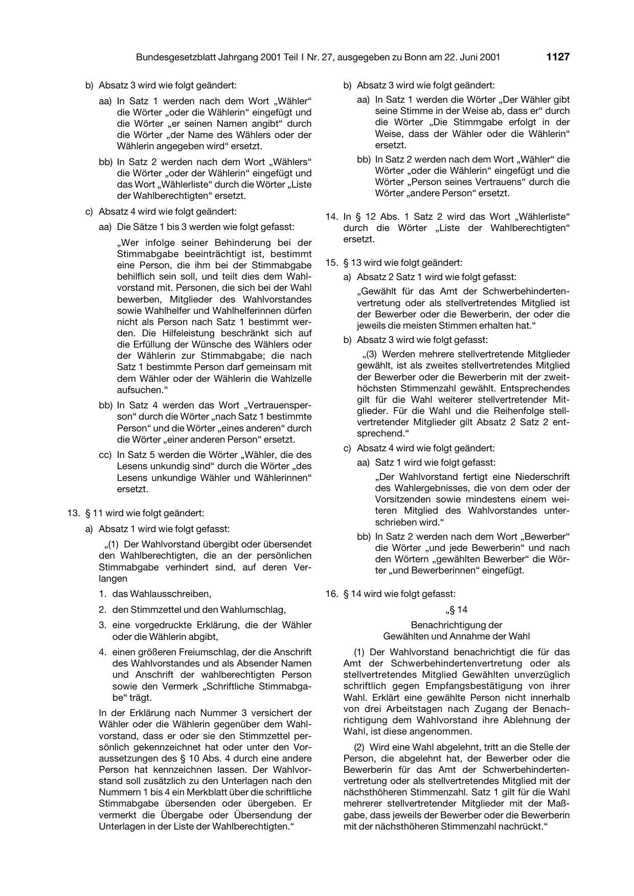 BGBl. 2001, Seite 1127 — Originalseite als Abbildung