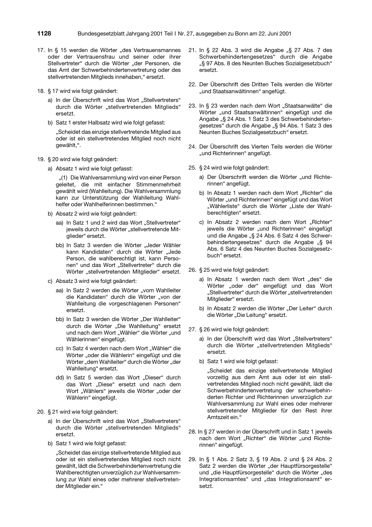BGBl. 2001, Seite 1128 — Originalseite als Abbildung