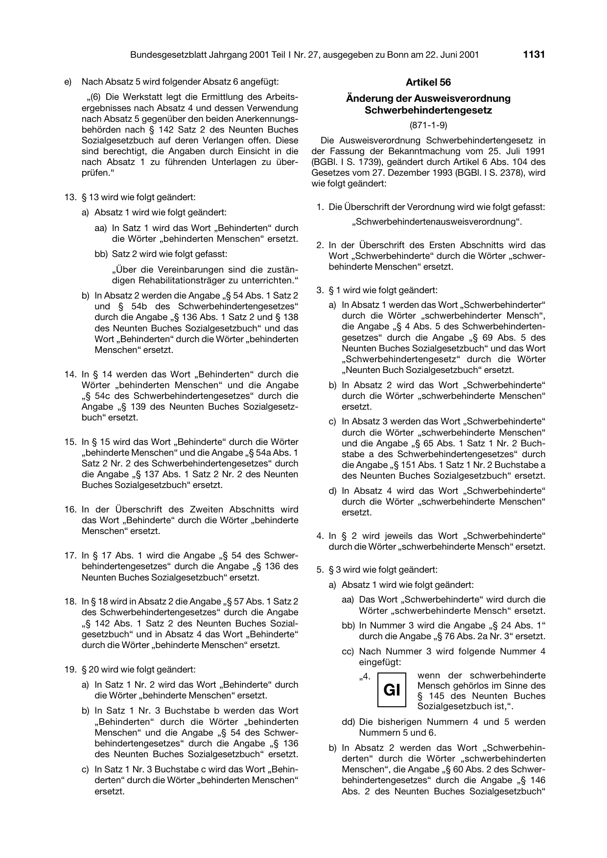 BGBl. 2001, Seite 1131 — Originalseite als Abbildung