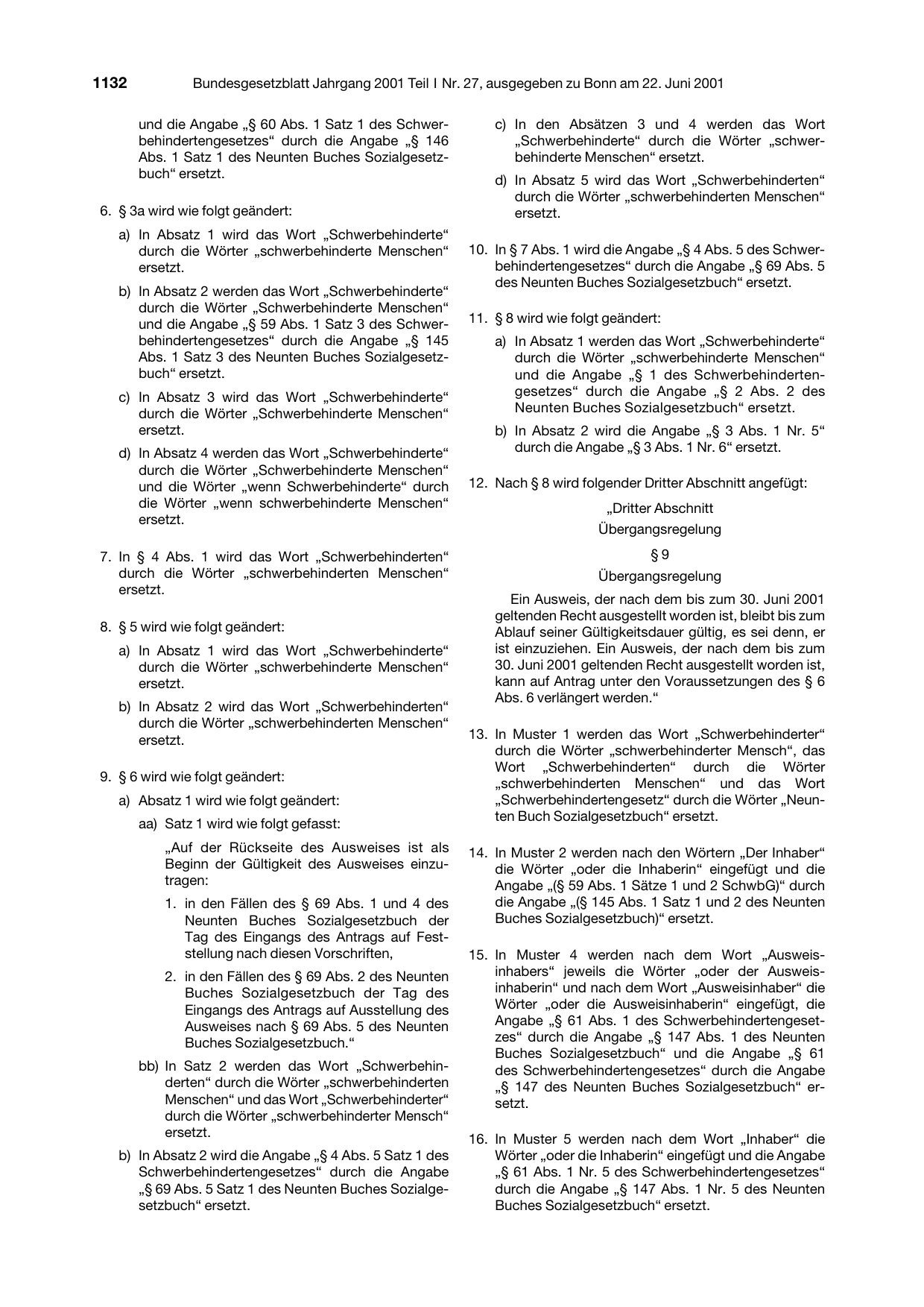 BGBl. 2001, Seite 1132 — Originalseite als Abbildung
