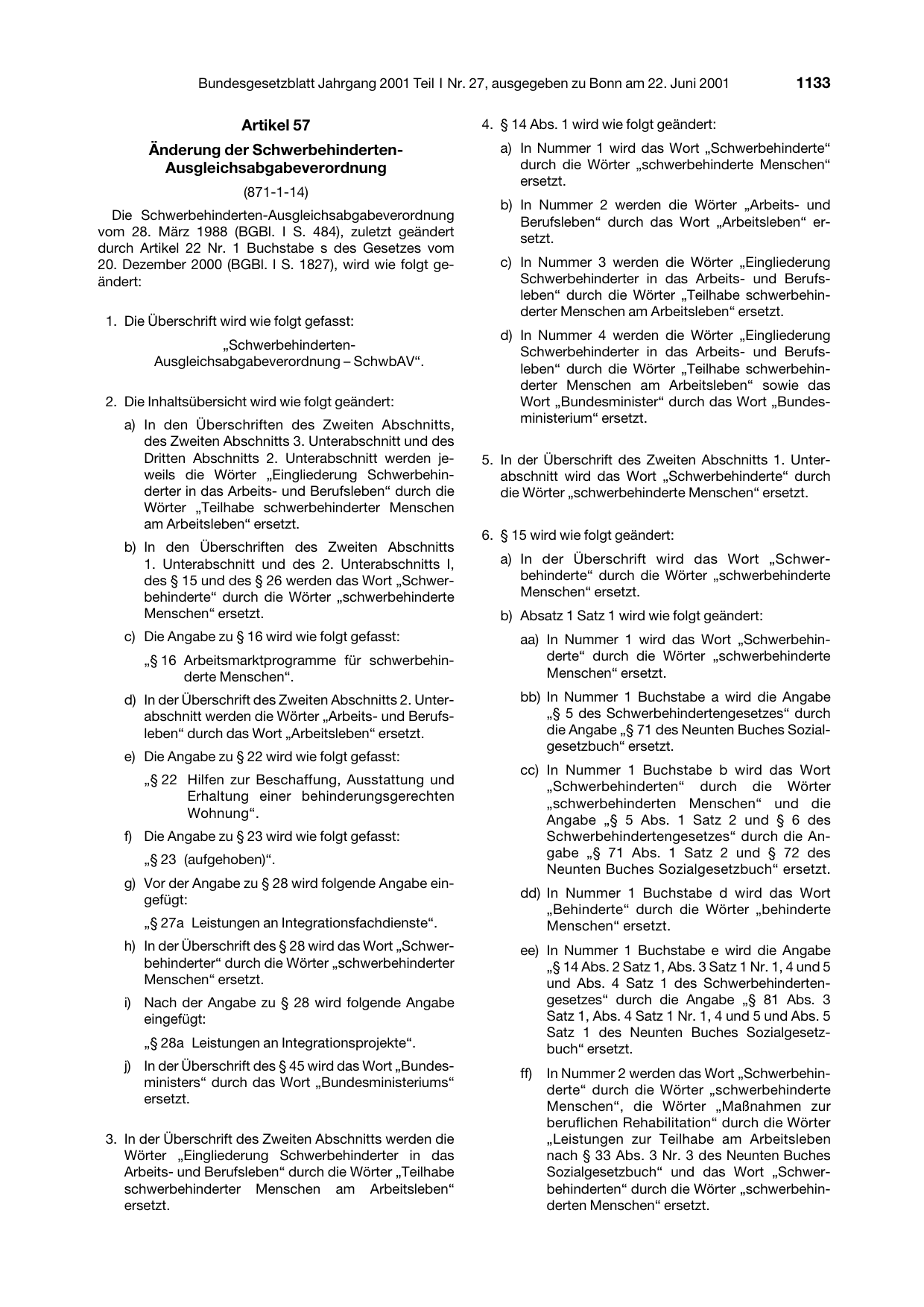BGBl. 2001, Seite 1133 — Originalseite als Abbildung