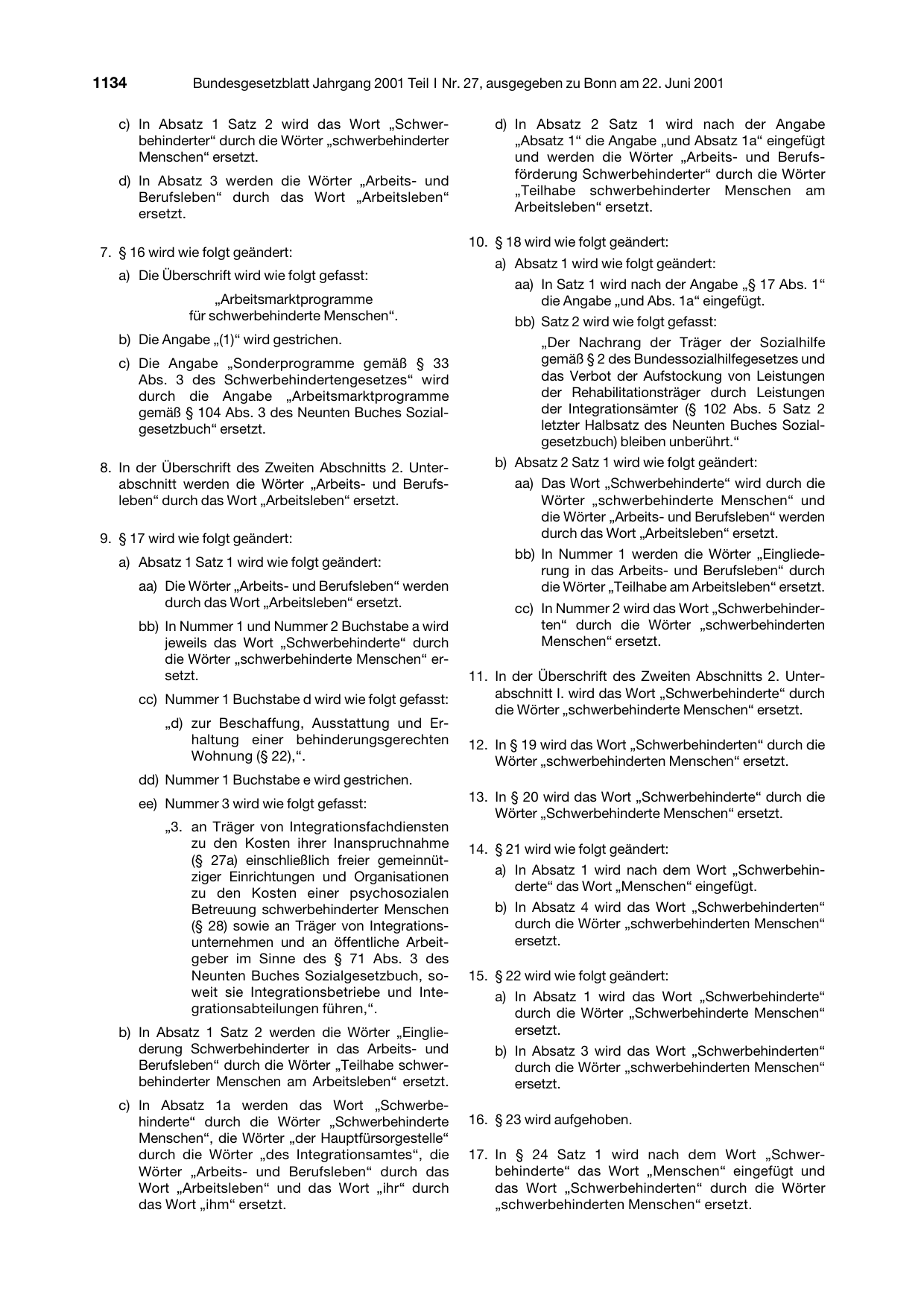BGBl. 2001, Seite 1134 — Originalseite als Abbildung