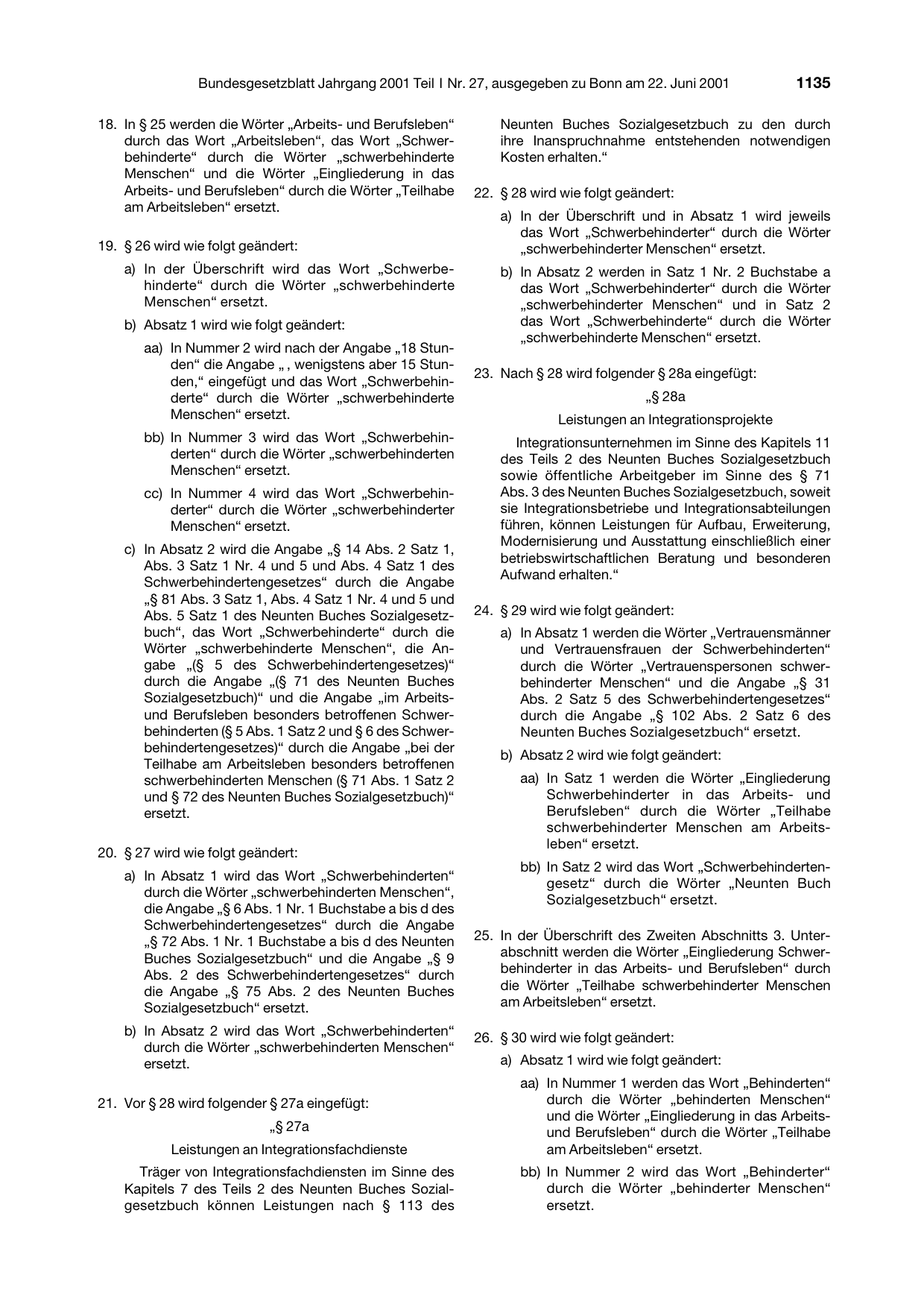 BGBl. 2001, Seite 1135 — Originalseite als Abbildung