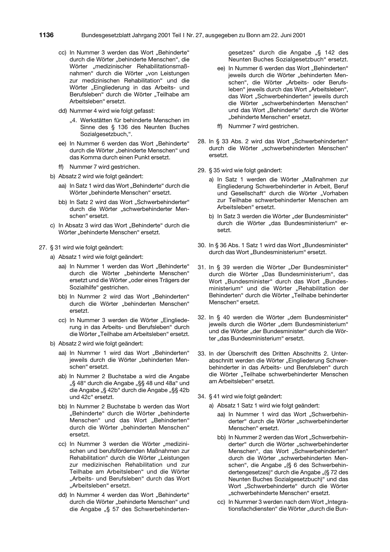 BGBl. 2001, Seite 1136 — Originalseite als Abbildung