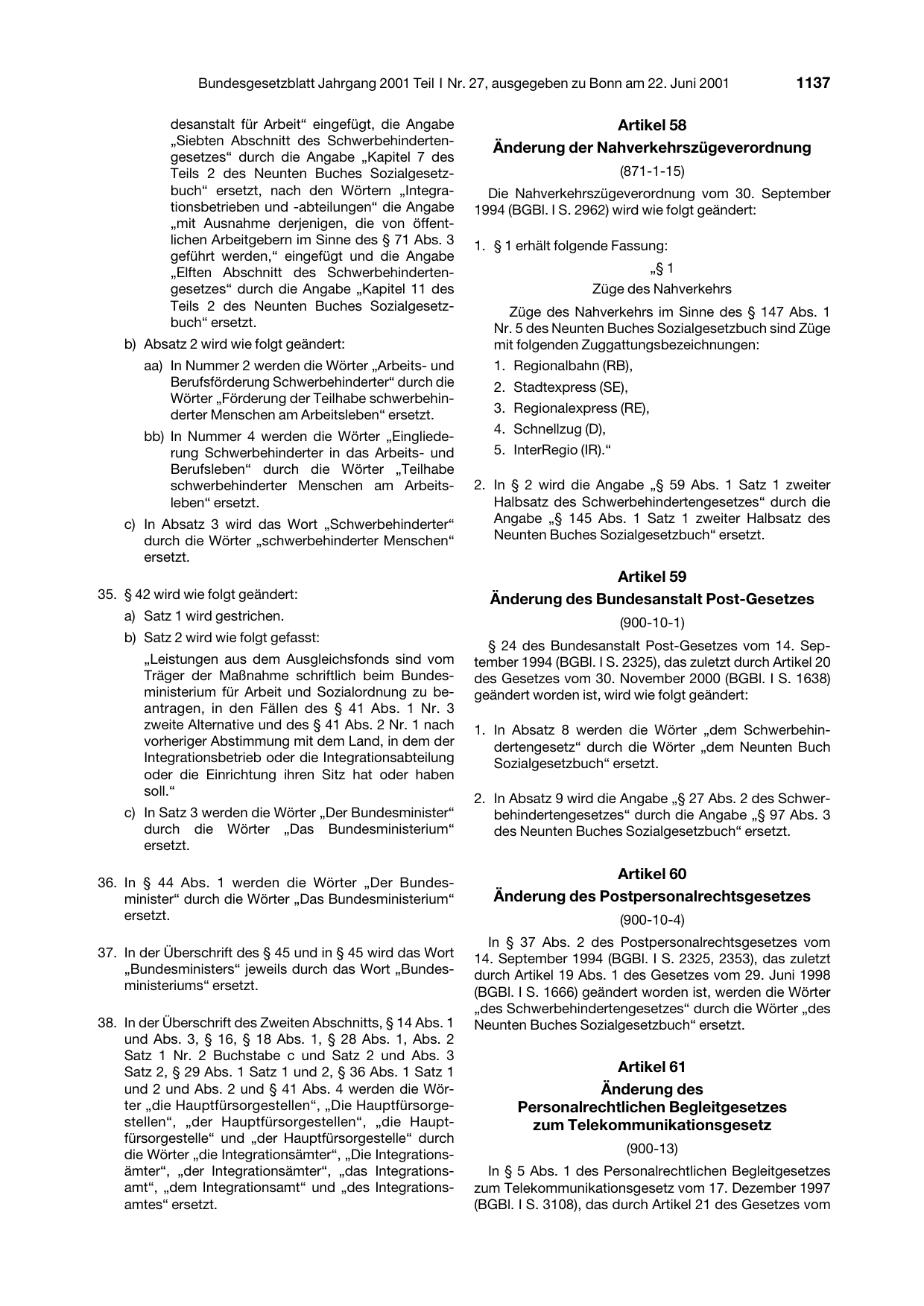 BGBl. 2001, Seite 1137 — Originalseite als Abbildung